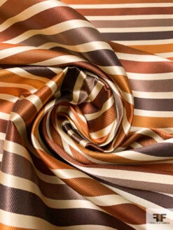 Horizontal Striped Silk Necktie Jacquard Brocade - Saddle / Browns / Ecru