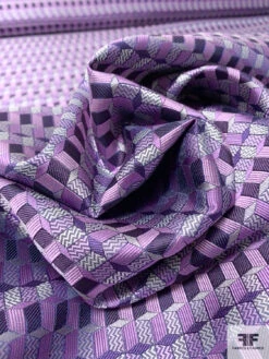 Cube Mosaic Silk Necktie Jacquard Brocade - Purple / Plum Lilac -Fabrics And Fabrics Store 15835 8
