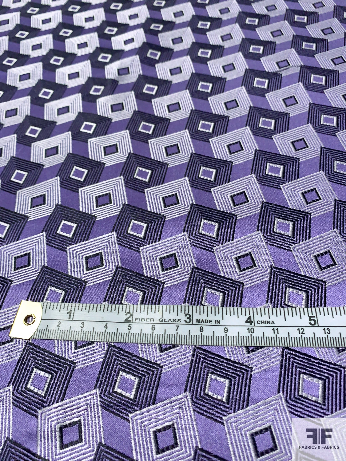 Squares On Squares Silk Necktie Jacquard Brocade - Purple / Black / Light Grey 4 Squares On Squares Silk Necktie Jacquard Brocade - Purple / Black / Light Grey - Image 2