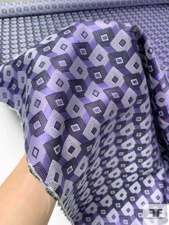 Squares On Squares Silk Necktie Jacquard Brocade - Purple / Black / Light Grey
