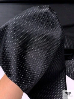 Chevron Lurex Dot Silk Necktie Jacquard Brocade - Black / Silver -Fabrics And Fabrics Store 15845 7