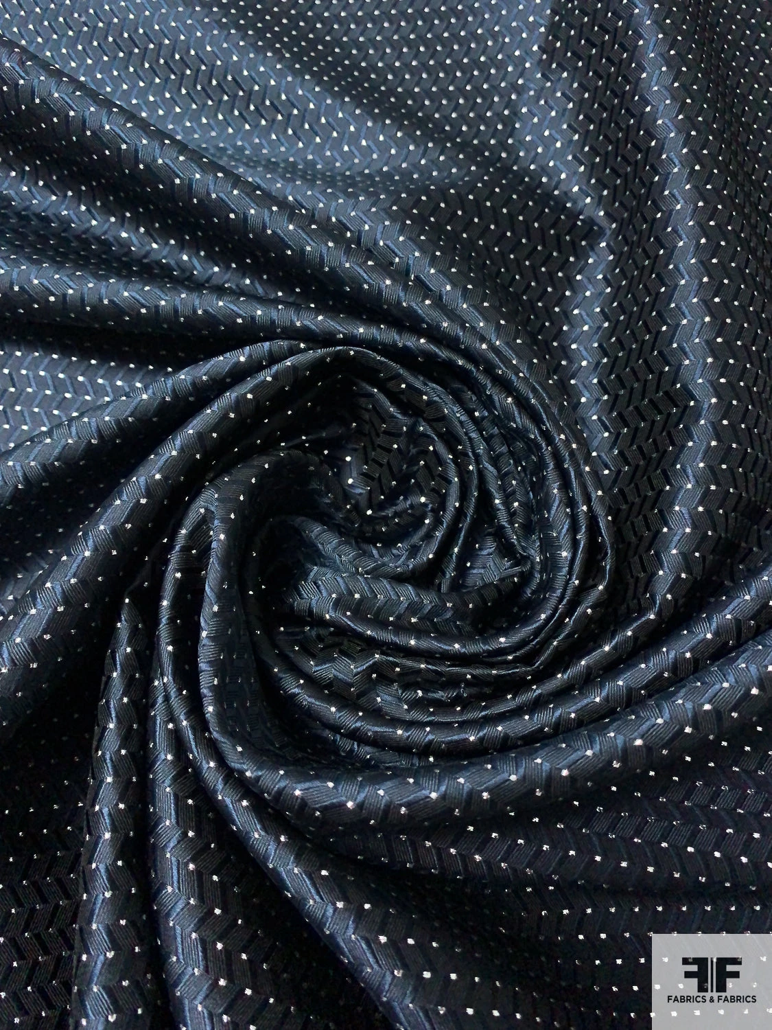 Chevron Lurex Dot Silk Necktie Jacquard Brocade - Navy / Silver 3 Chevron Lurex Dot Silk Necktie Jacquard Brocade - Navy / Silver