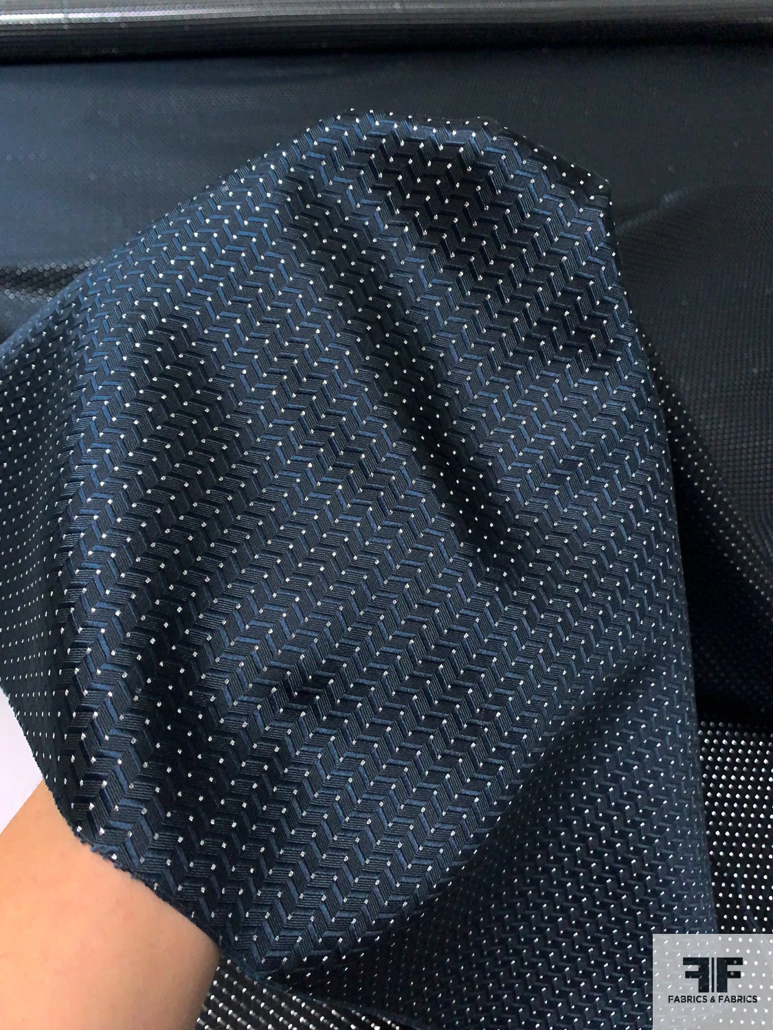 Chevron Lurex Dot Silk Necktie Jacquard Brocade - Navy / Silver 9 Chevron Lurex Dot Silk Necktie Jacquard Brocade - Navy / Silver - Image 7