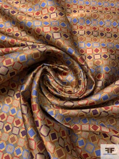 Geometric Silk Necktie Jacquard Brocade - Camel / Red / Purple / Carolina Blue -Fabrics And Fabrics Store 15851 1
