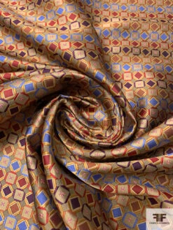 Geometric Silk Necktie Jacquard Brocade - Camel / Red / Purple / Carolina Blue -Fabrics And Fabrics Store 15851 2