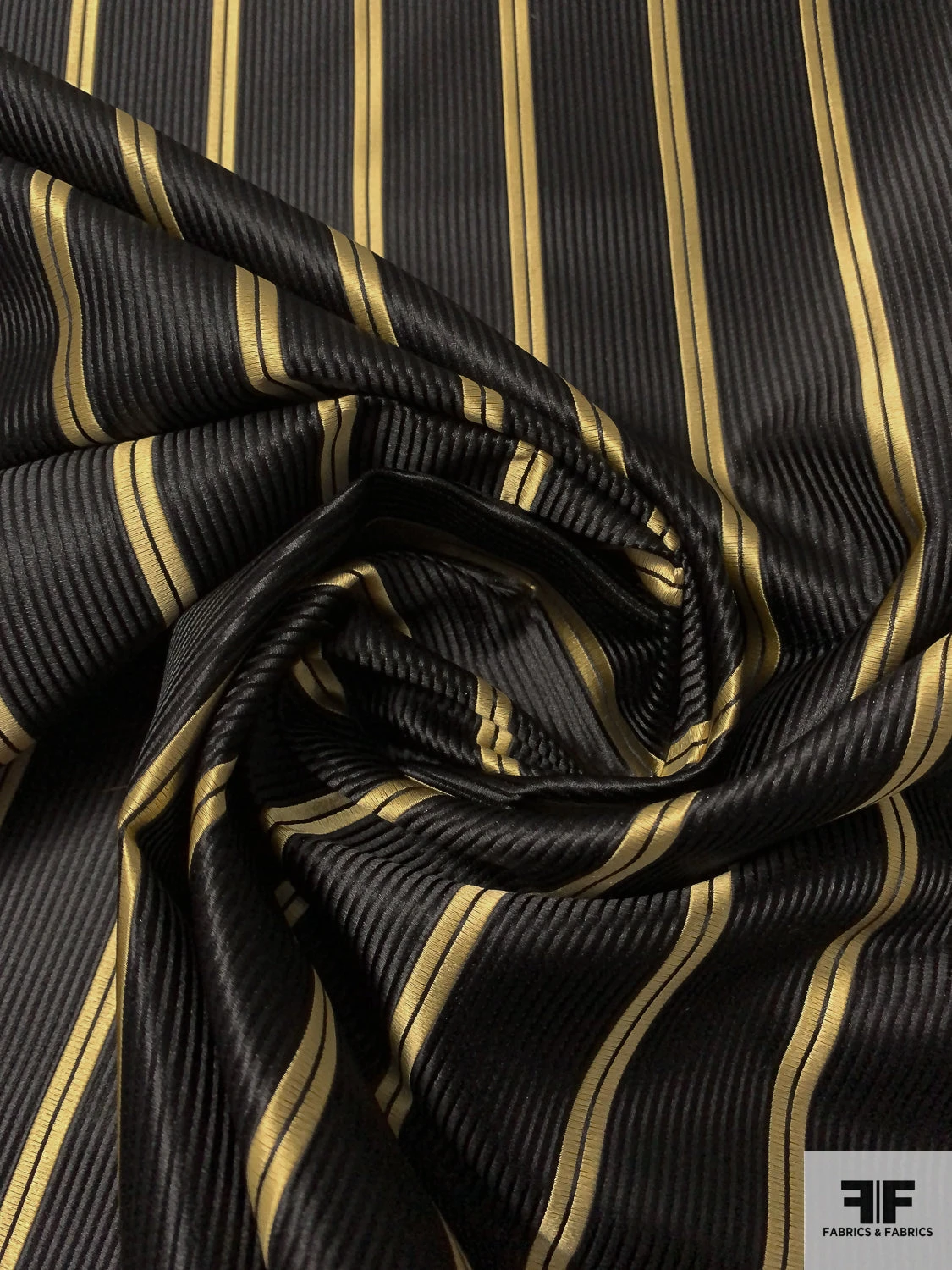 Vertical Striped Silk Necktie Jacquard Brocade - Black / Gold 5 Vertical Striped Silk Necktie Jacquard Brocade - Black / Gold - Image 3