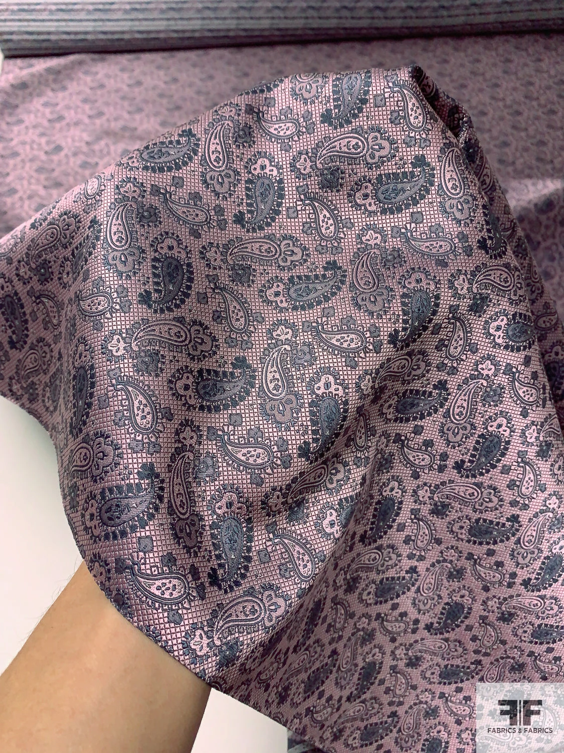 Paisley Silk Necktie Jacquard Brocade - Pink / Dark Blue Grey 3 Paisley Silk Necktie Jacquard Brocade - Pink / Dark Blue Grey