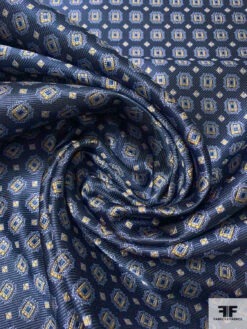 Ornate Frames Silk Necktie Jacquard Brocade - Navy / Ochre -Fabrics And Fabrics Store 15862 1