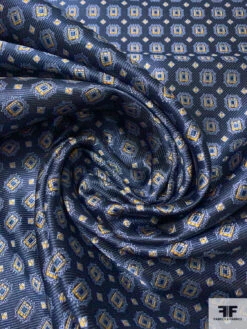 Ornate Frames Silk Necktie Jacquard Brocade - Navy / Ochre -Fabrics And Fabrics Store 15862 2