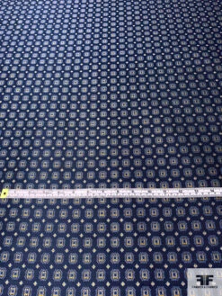 Ornate Frames Silk Necktie Jacquard Brocade - Navy / Ochre -Fabrics And Fabrics Store 15862 4