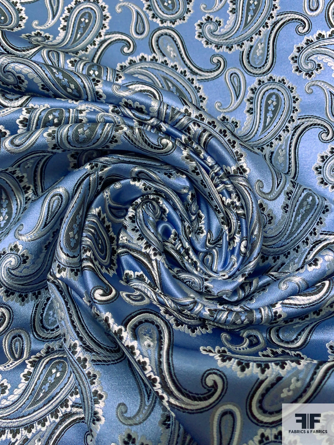 Paisley Silk Necktie Jacquard Brocade - Cool Blue / Black / White 5 Paisley Silk Necktie Jacquard Brocade - Cool Blue / Black / White - Image 3