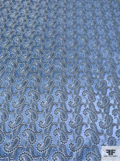 Paisley Silk Necktie Jacquard Brocade - Cool Blue / Black / White