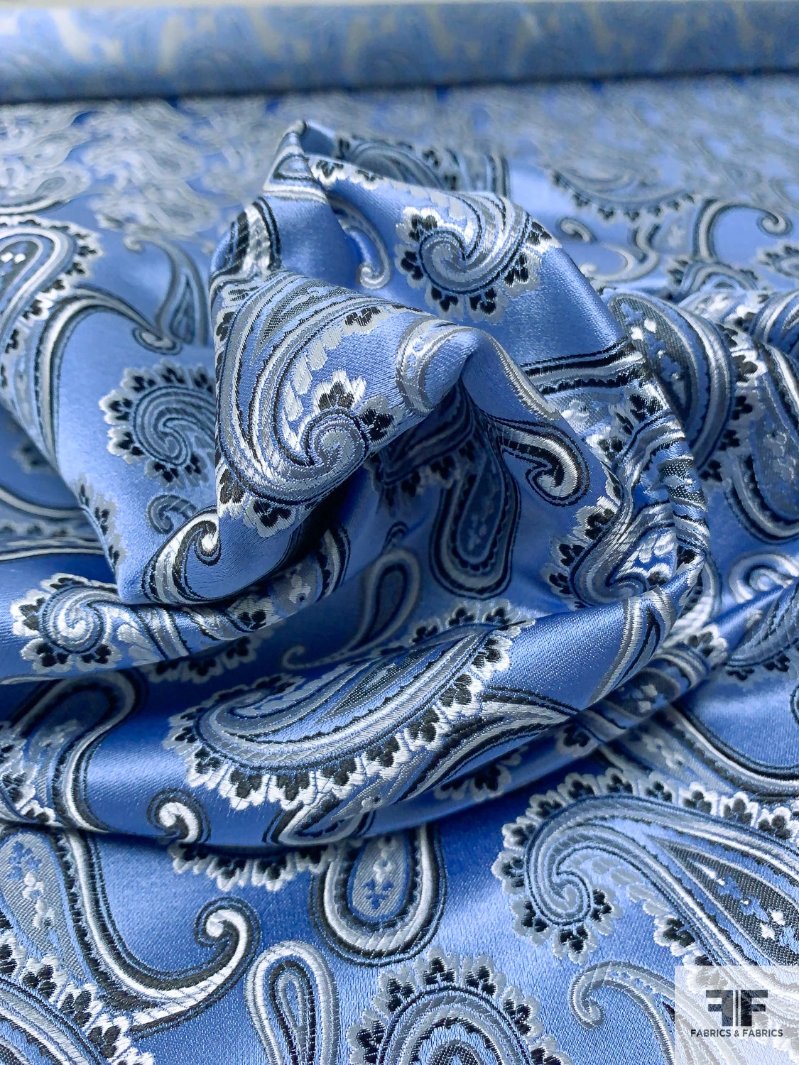 Paisley Silk Necktie Jacquard Brocade - Cool Blue / Black / White 10 Paisley Silk Necktie Jacquard Brocade - Cool Blue / Black / White - Image 8