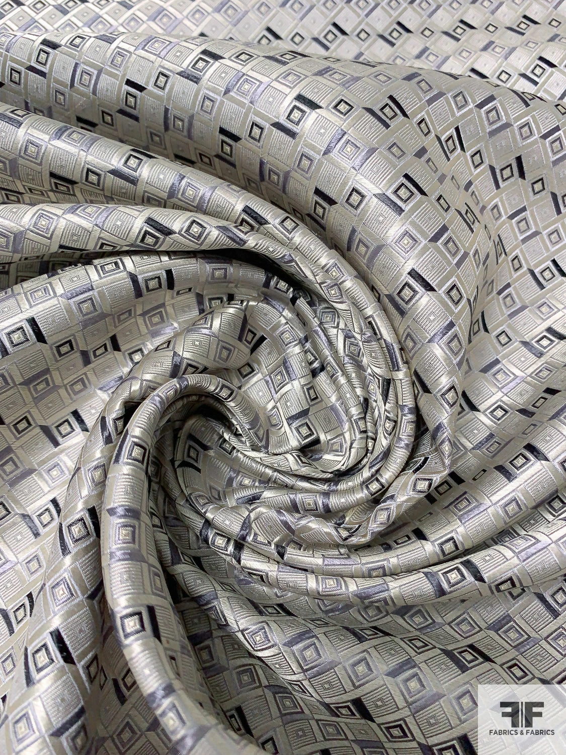 Geometric Silk Necktie Jacquard Brocade - Shades Of Grey / Black 4 Geometric Silk Necktie Jacquard Brocade - Shades Of Grey / Black - Image 2