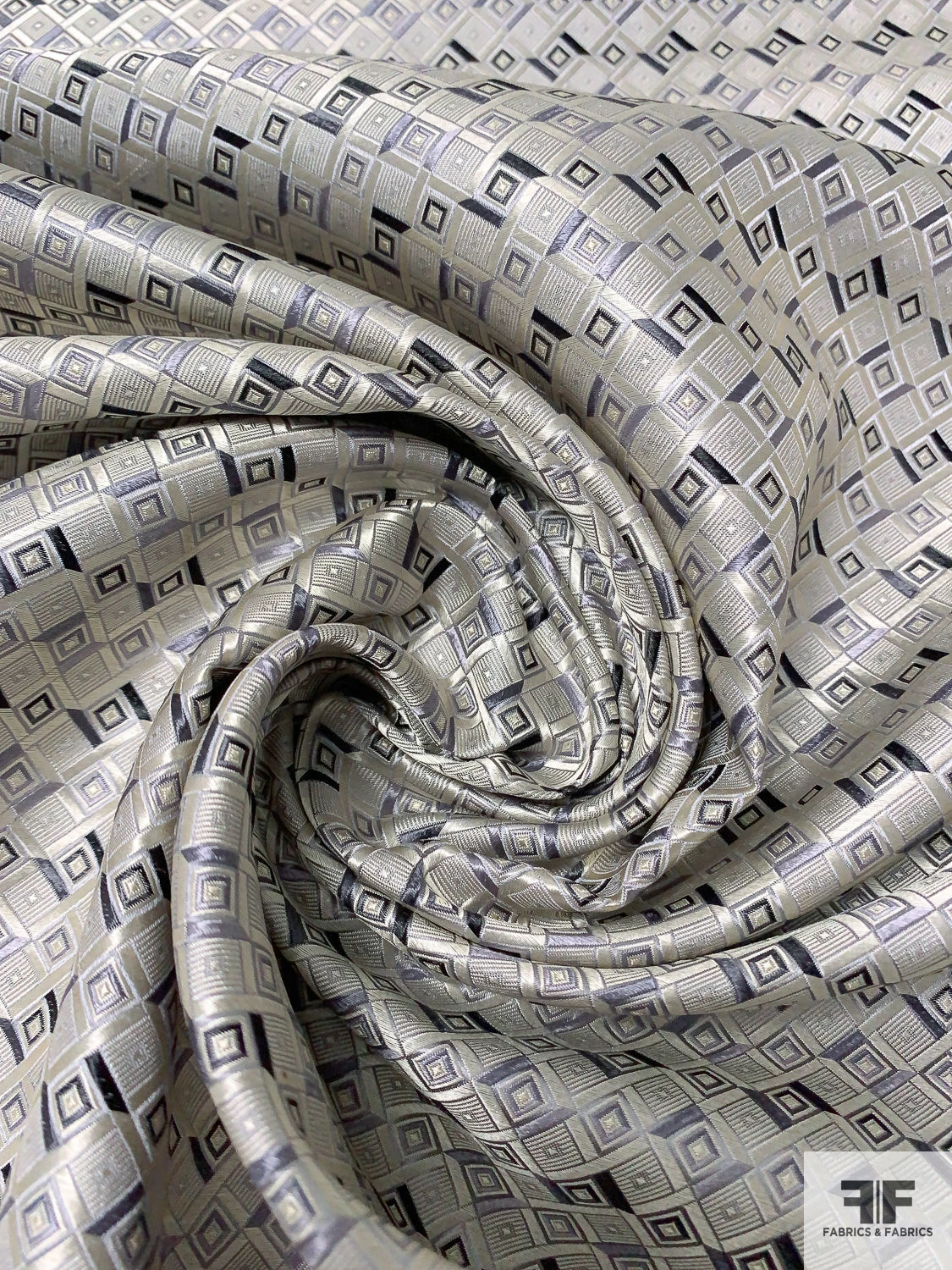 Geometric Silk Necktie Jacquard Brocade - Shades Of Grey / Black 6 Geometric Silk Necktie Jacquard Brocade - Shades Of Grey / Black - Image 4