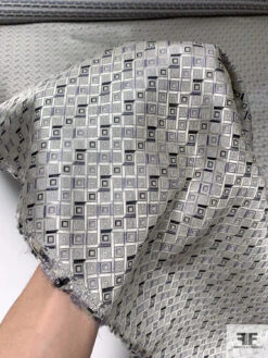 Geometric Silk Necktie Jacquard Brocade - Shades Of Grey / Black