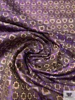 Inverse Geometric Silk Necktie Jacquard Brocade - Purple / Tan