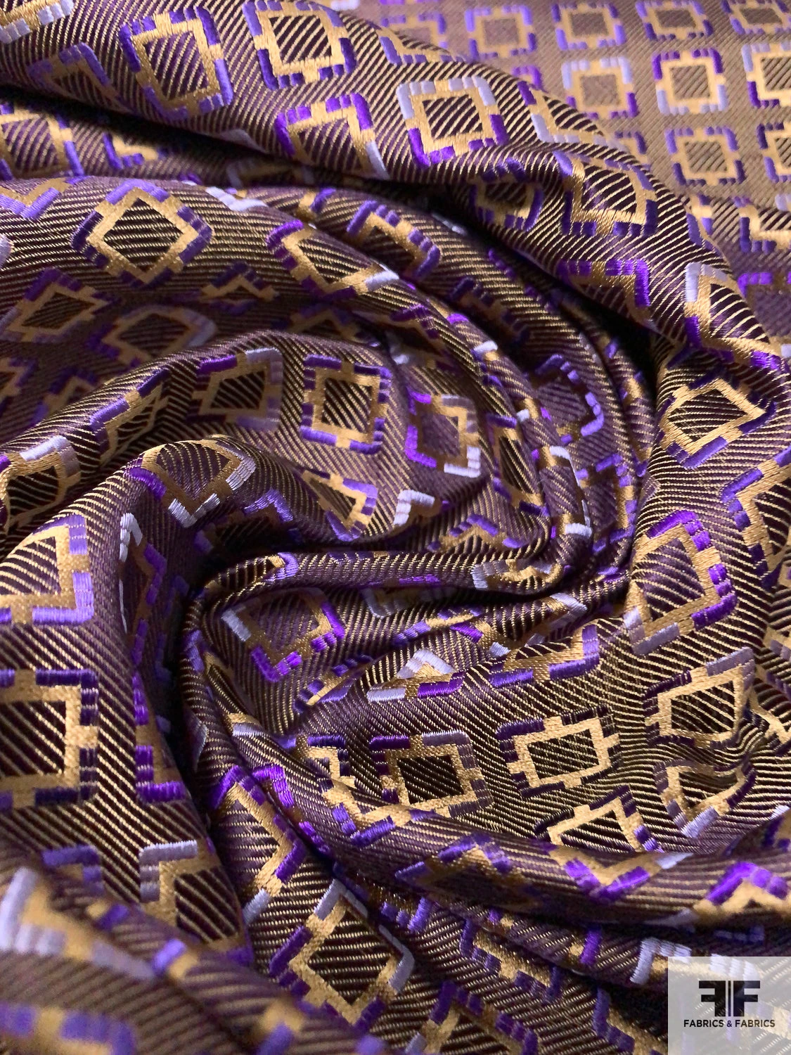 Inverse Geometric Silk Necktie Jacquard Brocade - Purple / Tan 6 Inverse Geometric Silk Necktie Jacquard Brocade - Purple / Tan - Image 4