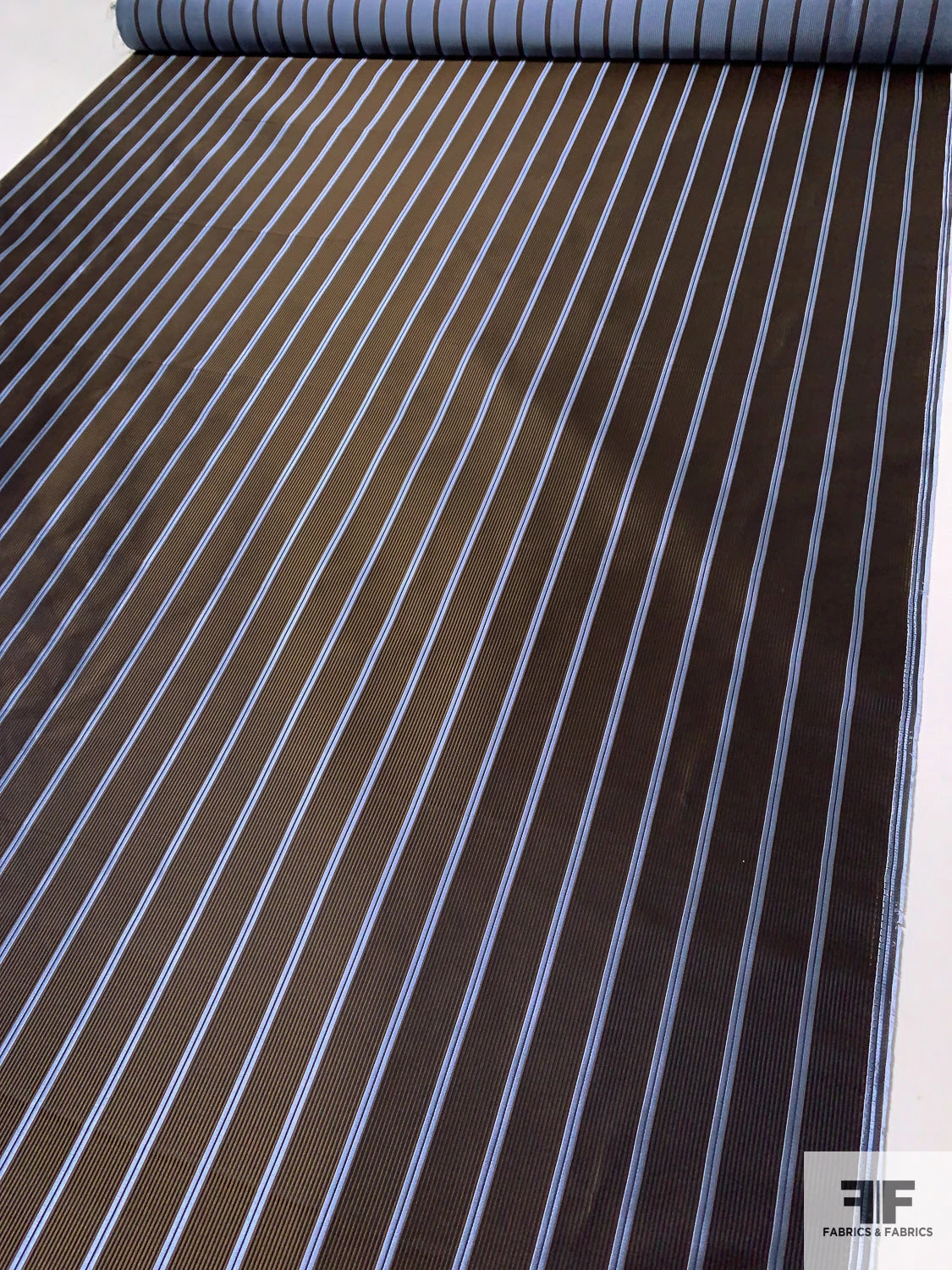 Vertical Striped Silk Necktie Jacquard Brocade - Sky Blue / Navy / Brown 4 Vertical Striped Silk Necktie Jacquard Brocade - Sky Blue / Navy / Brown - Image 2
