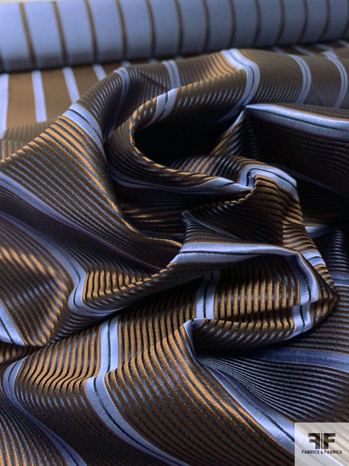 Vertical Striped Silk Necktie Jacquard Brocade - Sky Blue / Navy / Brown 10 Vertical Striped Silk Necktie Jacquard Brocade - Sky Blue / Navy / Brown - Image 8