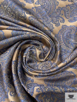 Paisley Blossoms Silk Necktie Jacquard Brocade - Blue / Antique Gold 13 Paisley Blossoms Silk Necktie Jacquard Brocade - Blue / Antique Gold -Fabrics And Fabrics Store 15874 1