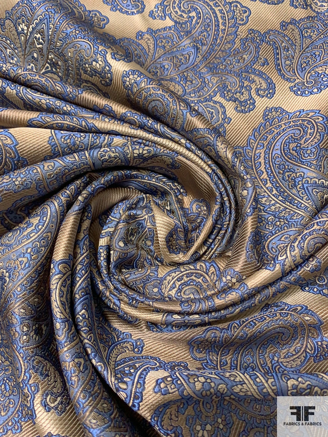 Paisley Blossoms Silk Necktie Jacquard Brocade - Blue / Antique Gold 6 Paisley Blossoms Silk Necktie Jacquard Brocade - Blue / Antique Gold - Image 4