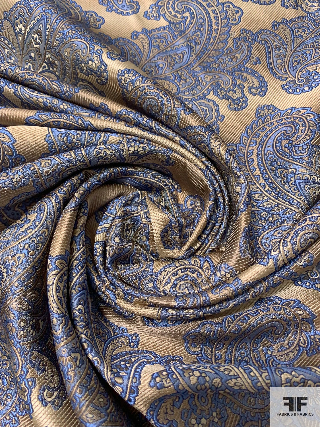 Paisley Blossoms Silk Necktie Jacquard Brocade - Blue / Antique Gold 5 Paisley Blossoms Silk Necktie Jacquard Brocade - Blue / Antique Gold - Image 3