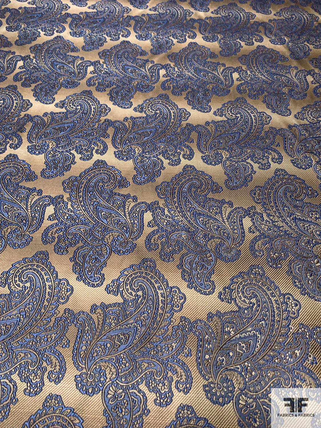 Paisley Blossoms Silk Necktie Jacquard Brocade - Blue / Antique Gold 7 Paisley Blossoms Silk Necktie Jacquard Brocade - Blue / Antique Gold - Image 5