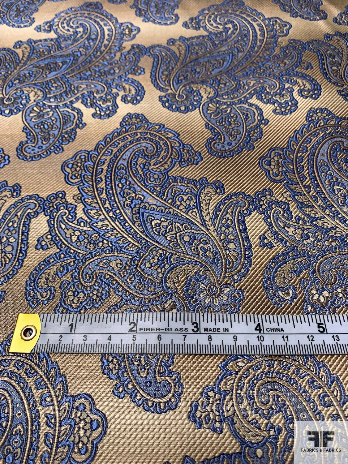 Paisley Blossoms Silk Necktie Jacquard Brocade - Blue / Antique Gold 8 Paisley Blossoms Silk Necktie Jacquard Brocade - Blue / Antique Gold - Image 6