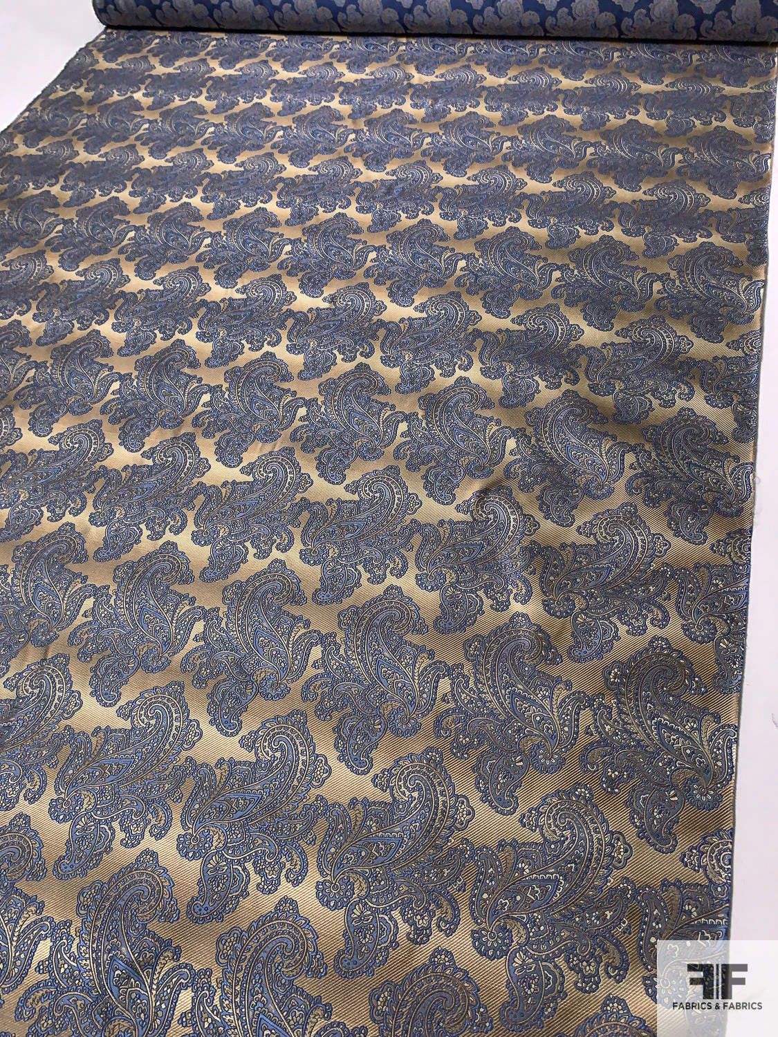 Paisley Blossoms Silk Necktie Jacquard Brocade - Blue / Antique Gold 3 Paisley Blossoms Silk Necktie Jacquard Brocade - Blue / Antique Gold