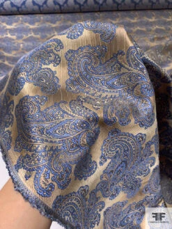 Paisley Blossoms Silk Necktie Jacquard Brocade - Blue / Antique Gold 16 Paisley Blossoms Silk Necktie Jacquard Brocade - Blue / Antique Gold -Fabrics And Fabrics Store 15874 7