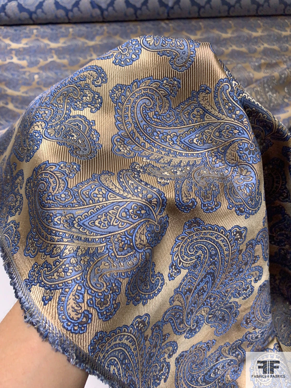 Paisley Blossoms Silk Necktie Jacquard Brocade - Blue / Antique Gold 9 Paisley Blossoms Silk Necktie Jacquard Brocade - Blue / Antique Gold - Image 7