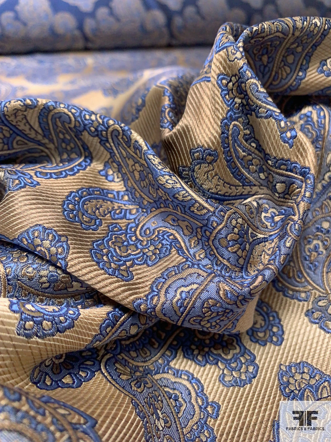 Paisley Blossoms Silk Necktie Jacquard Brocade - Blue / Antique Gold 10 Paisley Blossoms Silk Necktie Jacquard Brocade - Blue / Antique Gold - Image 8