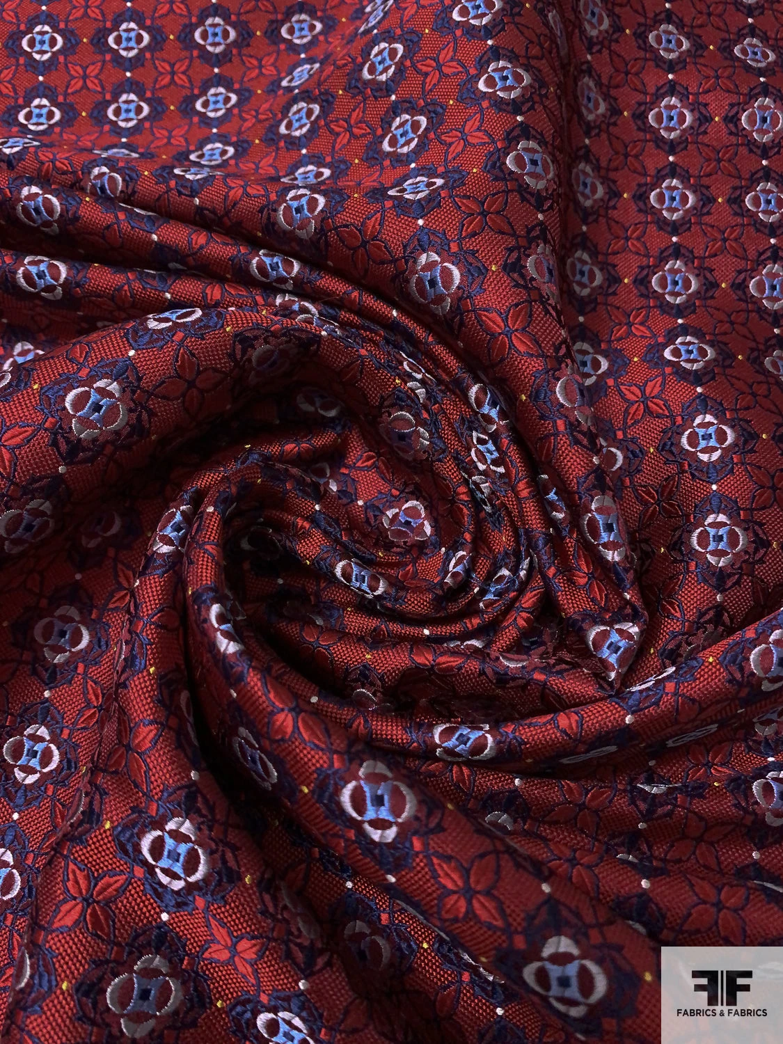 Floral Grid Silk Necktie Jacquard Brocade - Red / Navy / Grey 4 Floral Grid Silk Necktie Jacquard Brocade - Red / Navy / Grey - Image 2