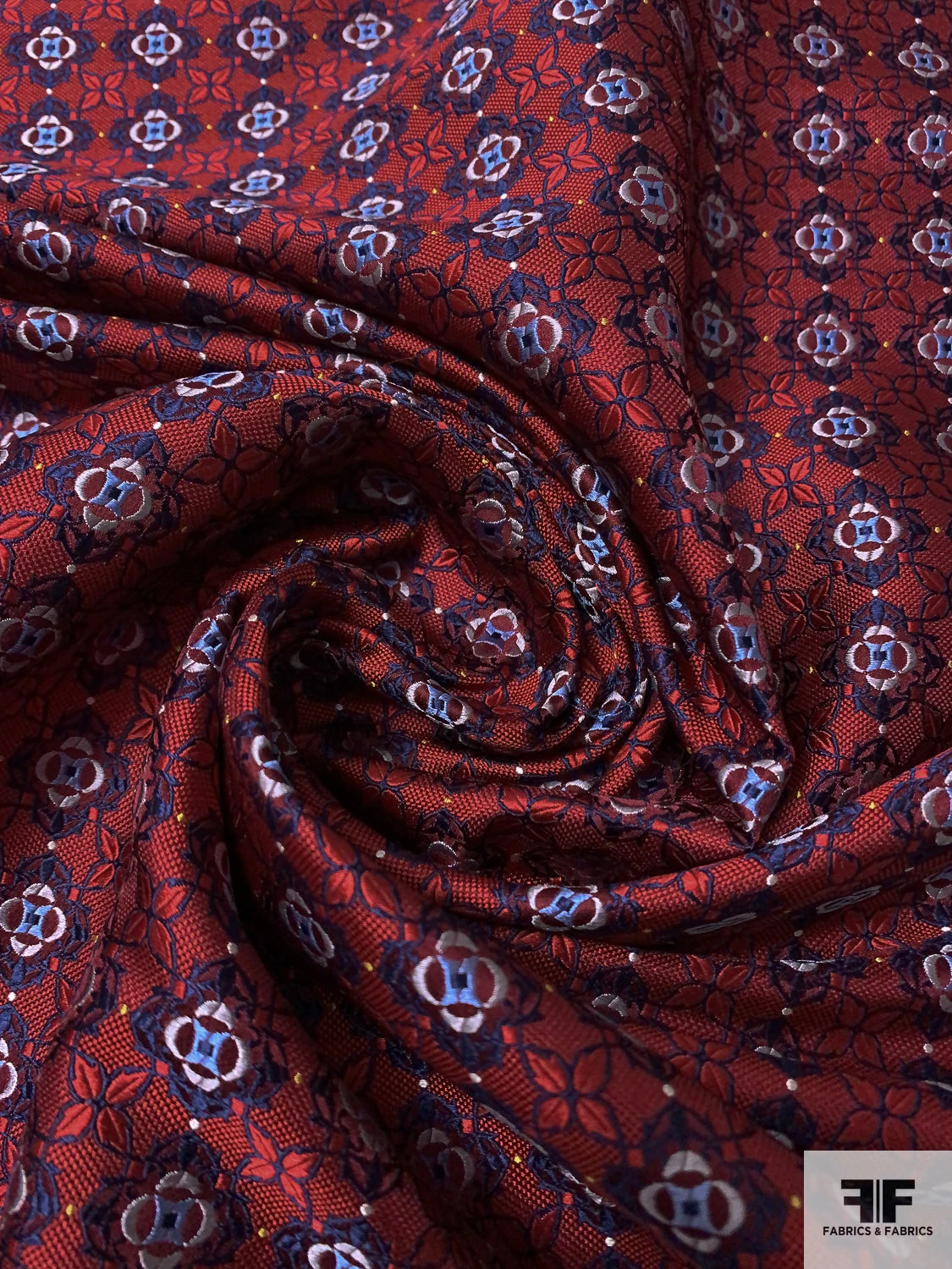 Floral Grid Silk Necktie Jacquard Brocade - Red / Navy / Grey 5 Floral Grid Silk Necktie Jacquard Brocade - Red / Navy / Grey - Image 3