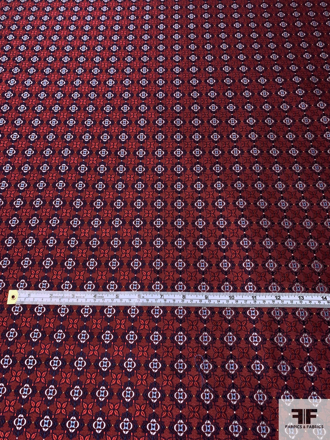 Floral Grid Silk Necktie Jacquard Brocade - Red / Navy / Grey 7 Floral Grid Silk Necktie Jacquard Brocade - Red / Navy / Grey - Image 5