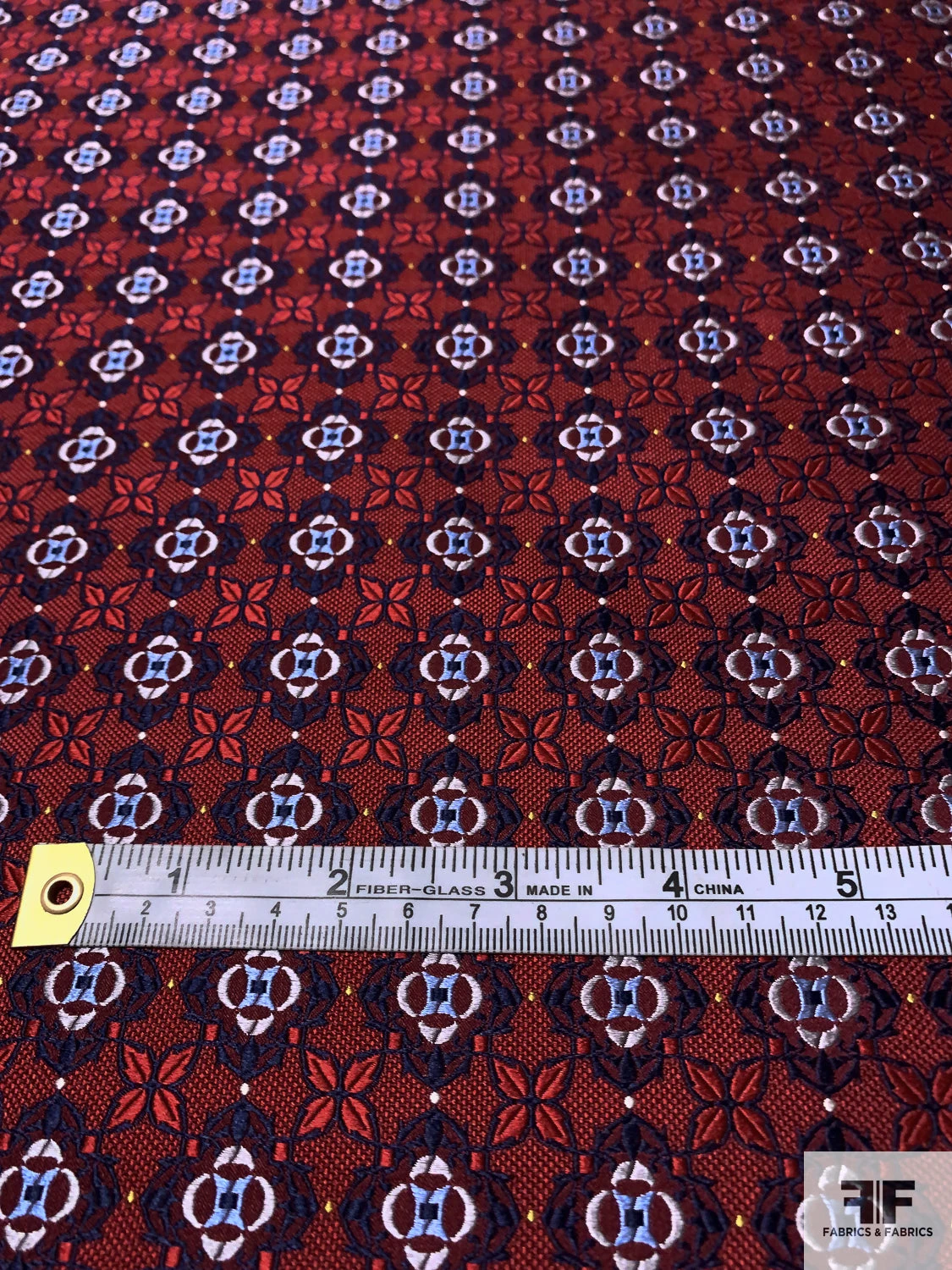 Floral Grid Silk Necktie Jacquard Brocade - Red / Navy / Grey 8 Floral Grid Silk Necktie Jacquard Brocade - Red / Navy / Grey - Image 6