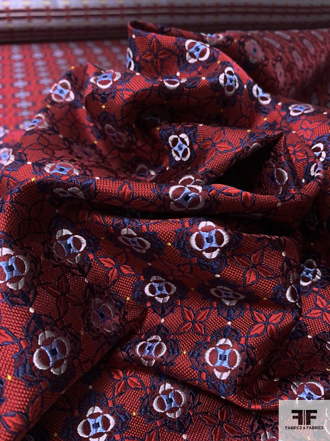 Floral Grid Silk Necktie Jacquard Brocade - Red / Navy / Grey 10 Floral Grid Silk Necktie Jacquard Brocade - Red / Navy / Grey - Image 8