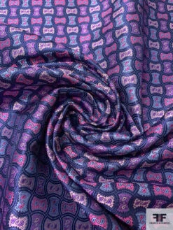 Wavy Basket-Look Silk Necktie Jacquard Brocade - Navy / Pink / Purple / Carolina Blue