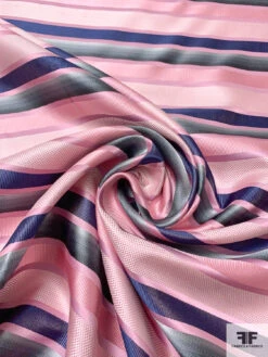 Horizontal Striped Silk Necktie Jacquard Brocade - Pink / Grey / Navy -Fabrics And Fabrics Store 15888 2
