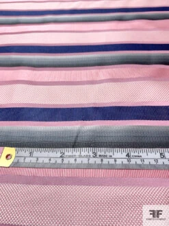 Horizontal Striped Silk Necktie Jacquard Brocade - Pink / Grey / Navy -Fabrics And Fabrics Store 15888 5