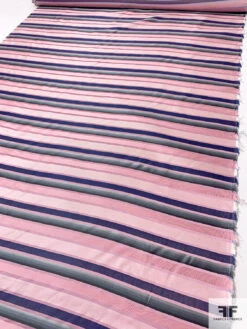 Horizontal Striped Silk Necktie Jacquard Brocade - Pink / Grey / Navy -Fabrics And Fabrics Store 15888 6