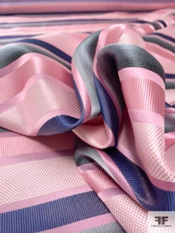 Horizontal Striped Silk Necktie Jacquard Brocade - Pink / Grey / Navy -Fabrics And Fabrics Store 15888 8