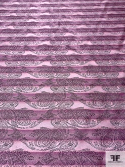 Paisley Striped Silk Necktie Jacquard Brocade - Pink / Dusty Orchid / Black -Fabrics And Fabrics Store 15893 4