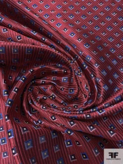 Squares And Diagonal Striped Silk Necktie Jacquard Brocade - Red / Navy / Blues