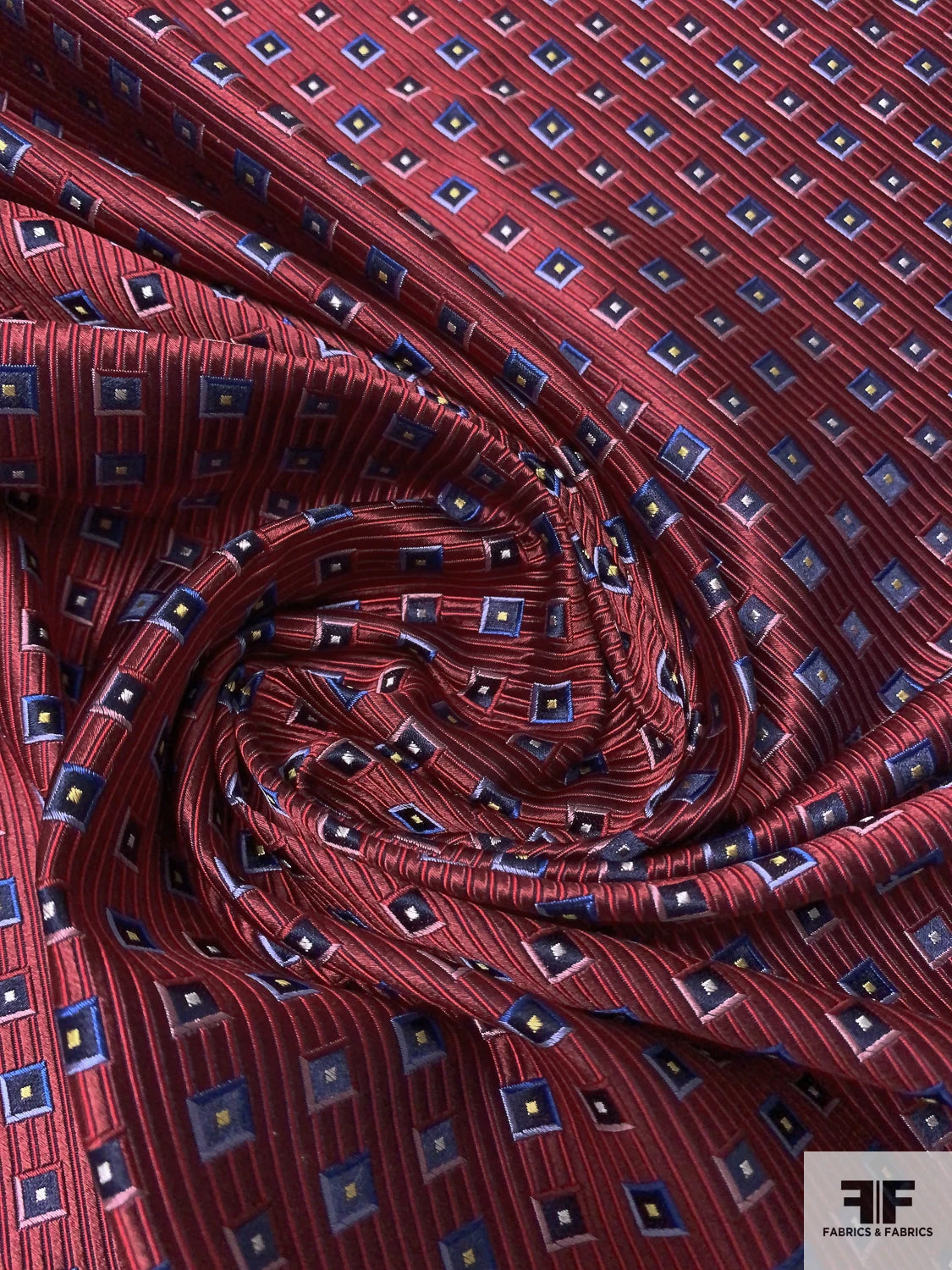 Squares And Diagonal Striped Silk Necktie Jacquard Brocade - Red / Navy / Blues 3 Squares And Diagonal Striped Silk Necktie Jacquard Brocade - Red / Navy / Blues