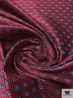 Squares And Diagonal Striped Silk Necktie Jacquard Brocade - Red / Navy / Blues 12 Squares And Diagonal Striped Silk Necktie Jacquard Brocade - Red / Navy / Blues -Fabrics And Fabrics Store 15904 2