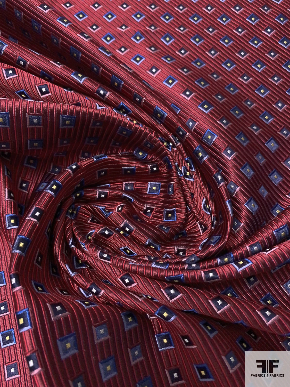 Squares And Diagonal Striped Silk Necktie Jacquard Brocade - Red / Navy / Blues 5 Squares And Diagonal Striped Silk Necktie Jacquard Brocade - Red / Navy / Blues - Image 3