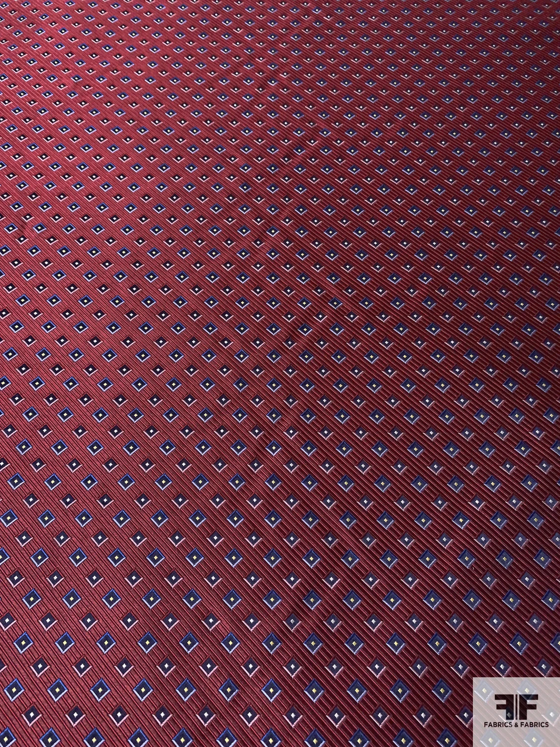 Squares And Diagonal Striped Silk Necktie Jacquard Brocade - Red / Navy / Blues 6 Squares And Diagonal Striped Silk Necktie Jacquard Brocade - Red / Navy / Blues - Image 4