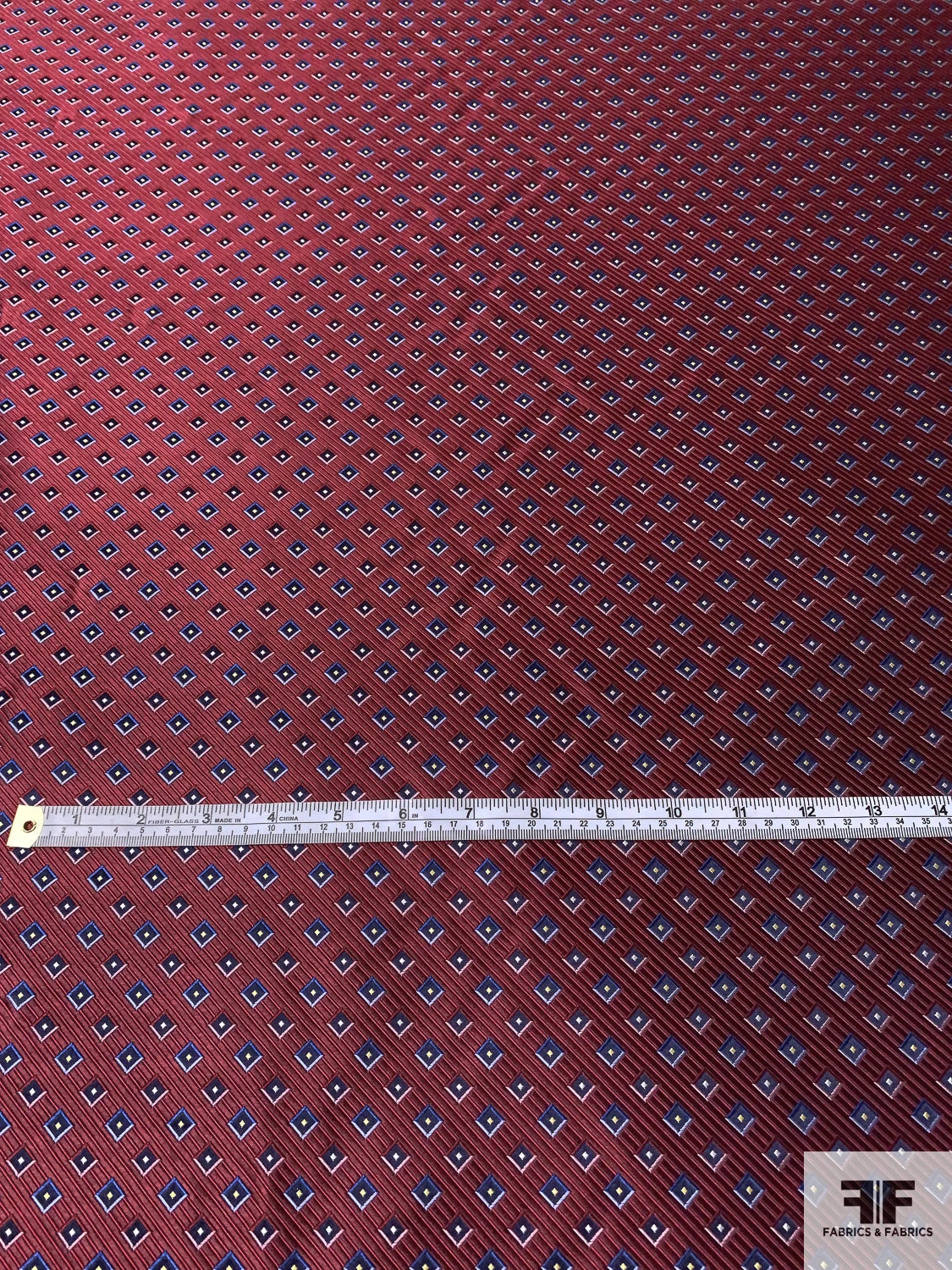 Squares And Diagonal Striped Silk Necktie Jacquard Brocade - Red / Navy / Blues 7 Squares And Diagonal Striped Silk Necktie Jacquard Brocade - Red / Navy / Blues - Image 5